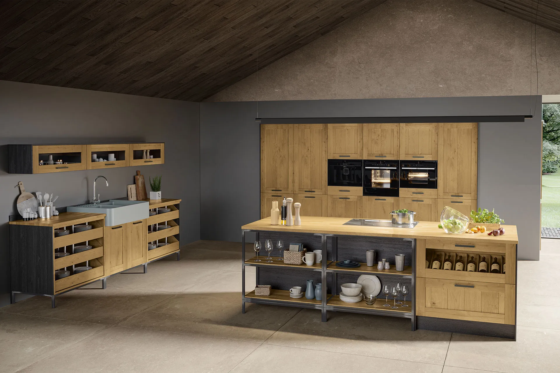 OSTER BRADFORD Küchenzeile mit offenen Regalen aus Rohrstahl