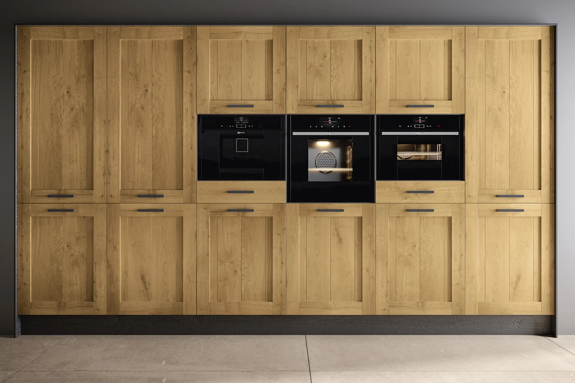 Detailansicht der Rahmenfronten in Wildeiche