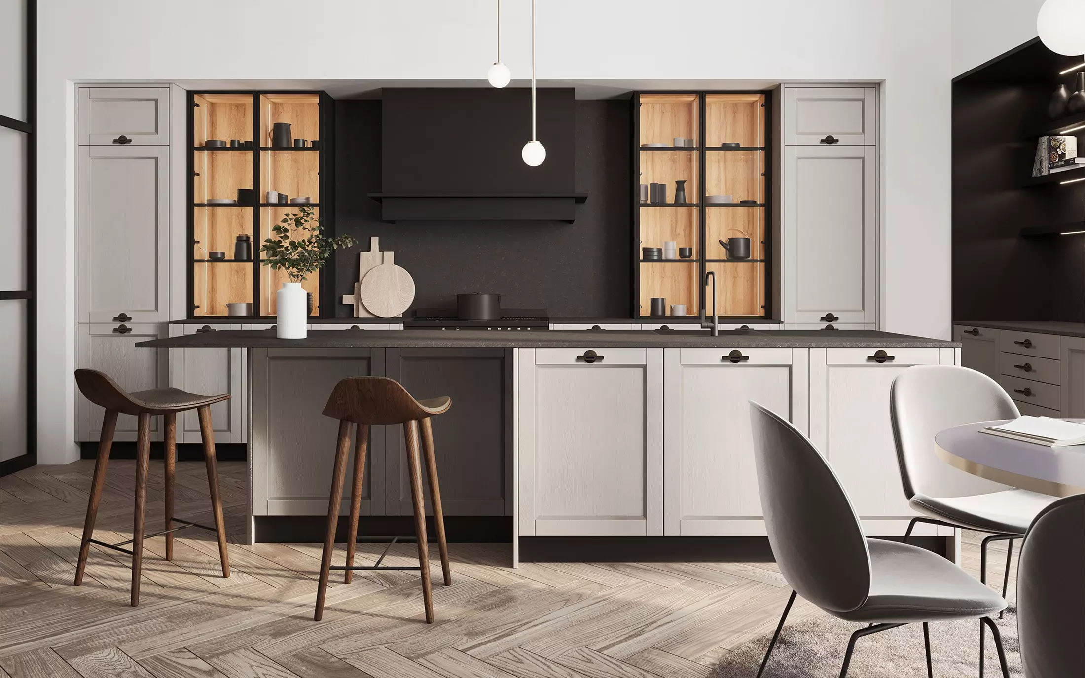 Rotpunkt Ergo FL Zero in Beach Grey – Landhausküche mit Kücheninsel