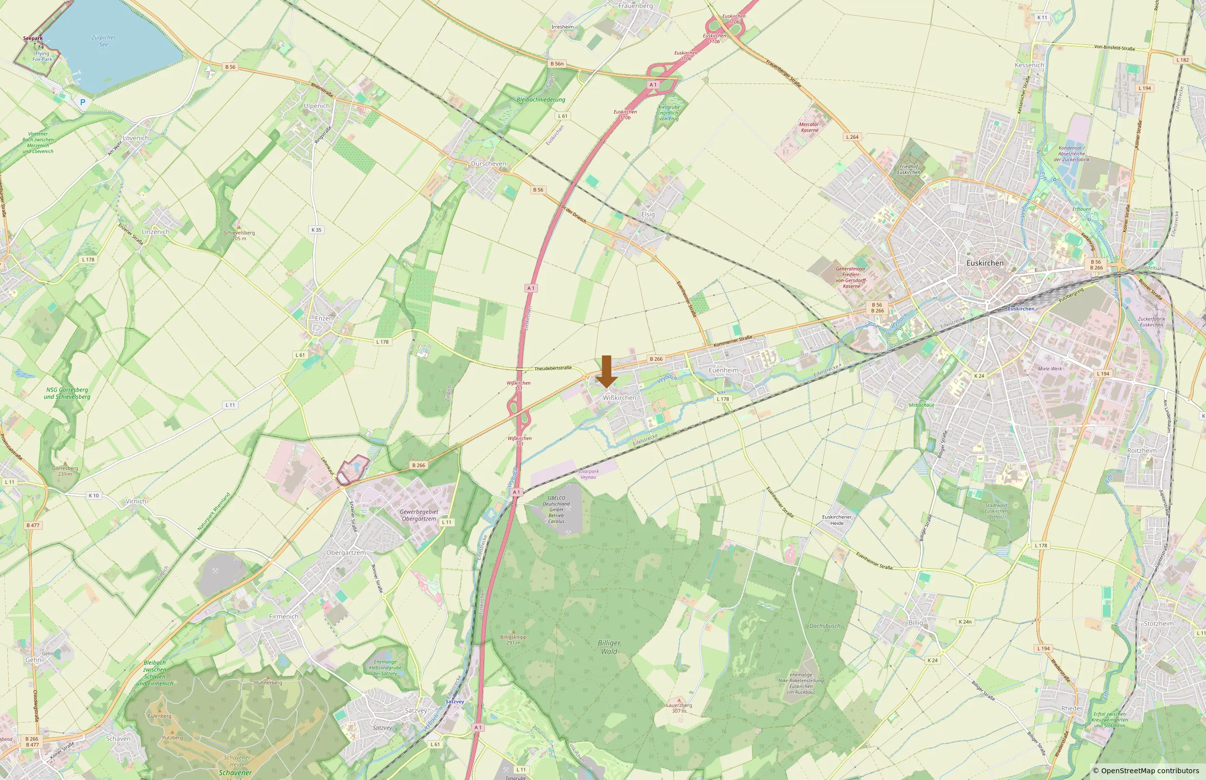 Karte von Wißkirchen mit der Lage der Küchenwerkstatt Euskirchen